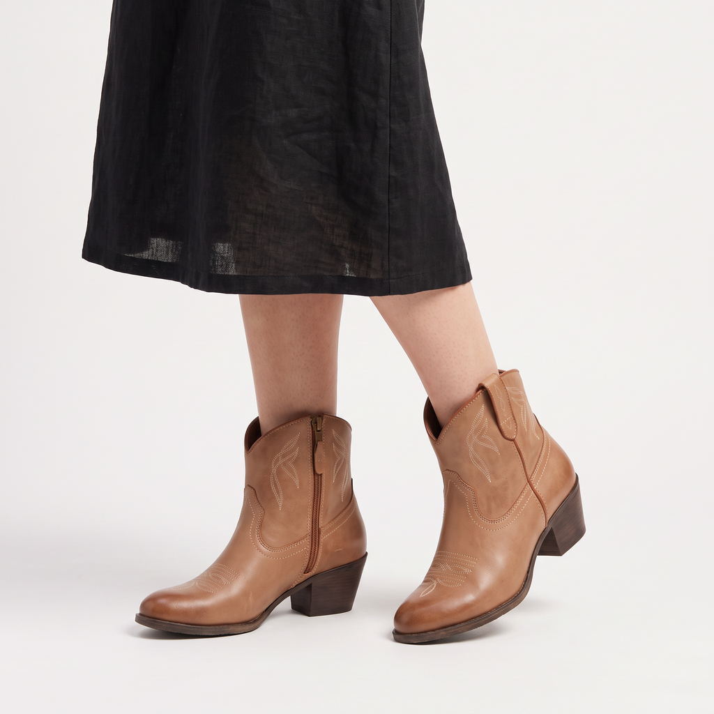 Women's Stonewashed Leather Western Ankle Boots