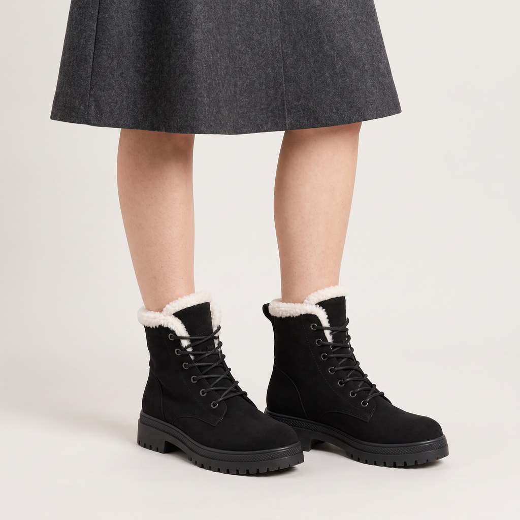 Women's Faux Fur Lined Lace-Up Ankle Boots