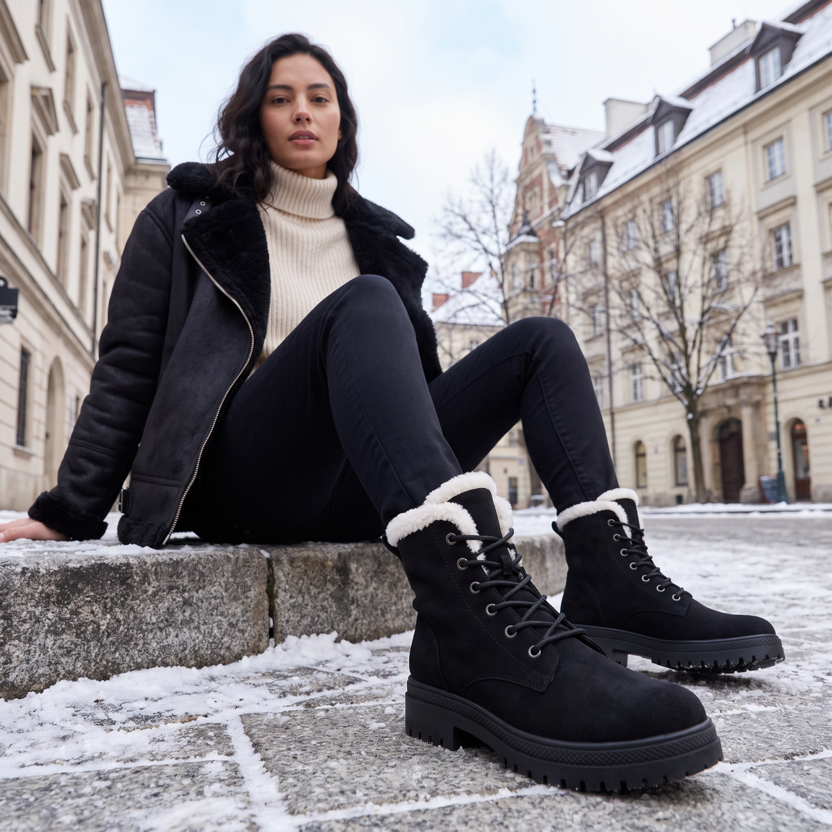 Women's Faux Fur Lined Lace-Up Ankle Boots