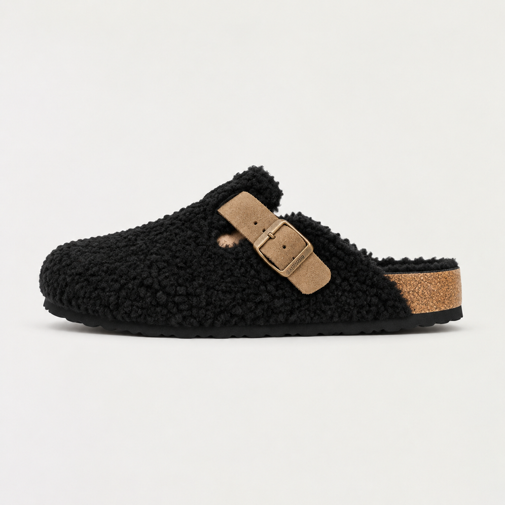 Women's Buckle Strap Wool-Effect Clogs