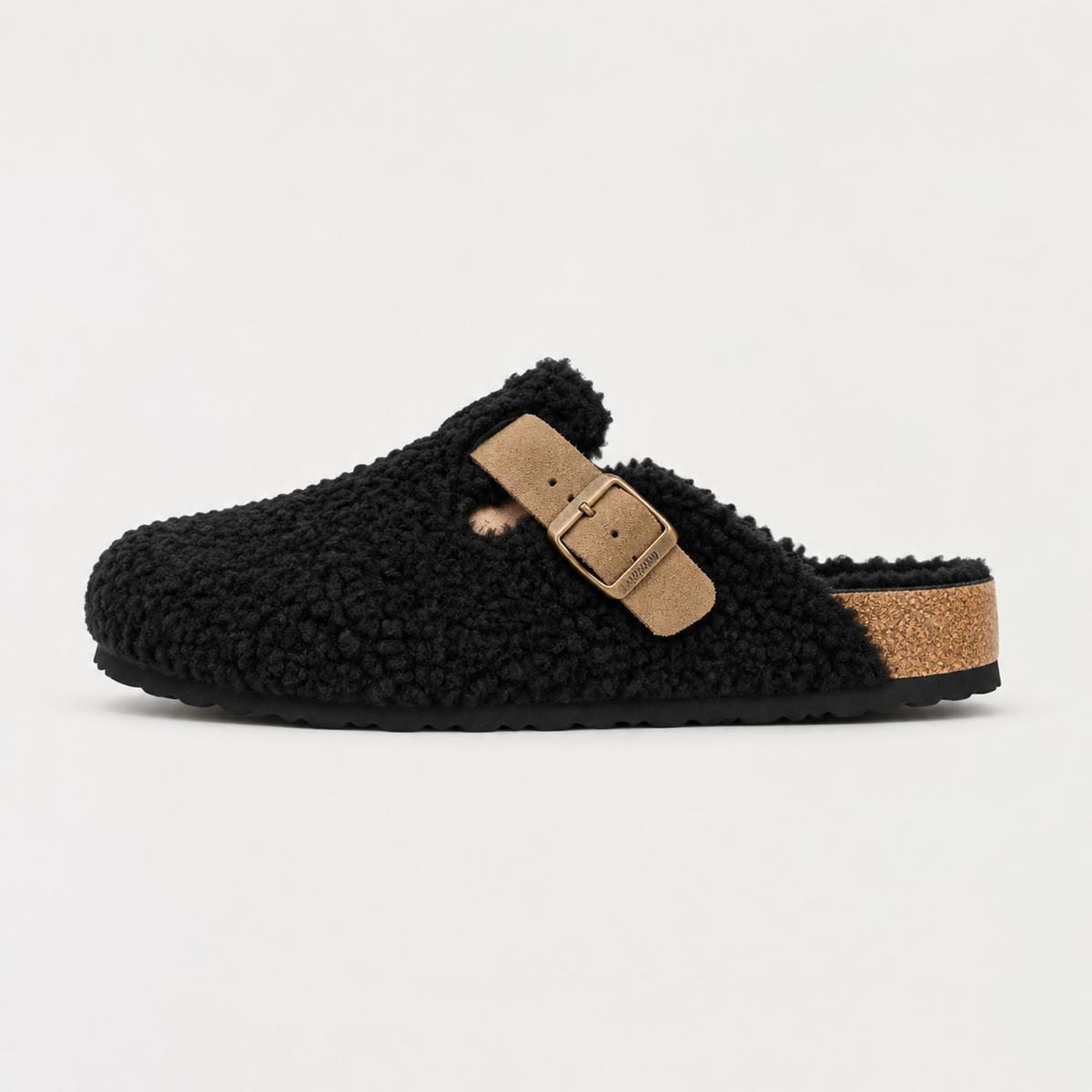 Women's Buckle Strap Wool-Effect Clogs