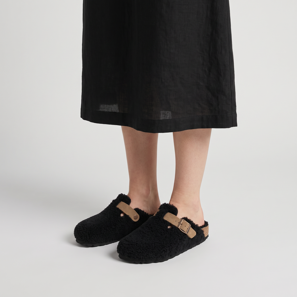 Women's Buckle Strap Wool-Effect Clogs