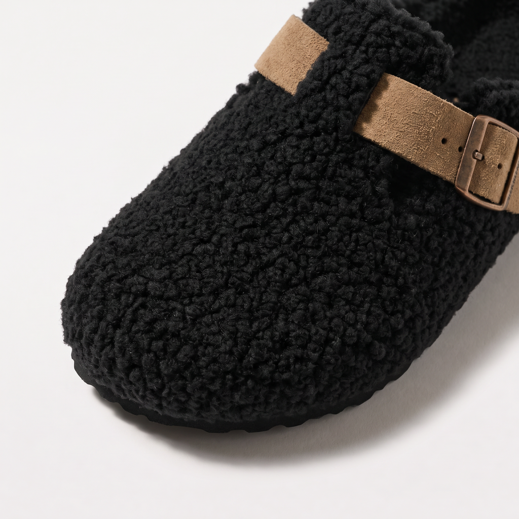 Women's Buckle Strap Wool-Effect Clogs