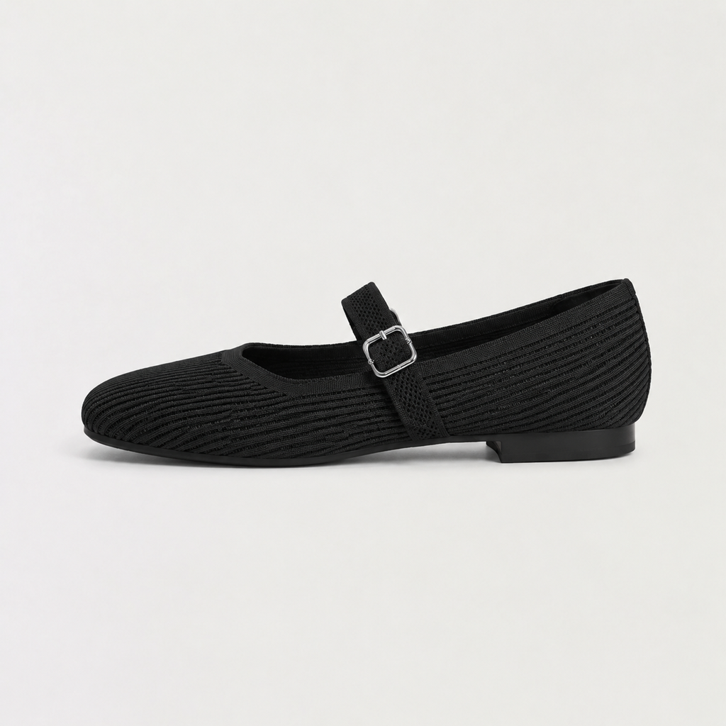 Women's Ribbed Mesh Mary Jane Flats - Square Toe Ballerinas
