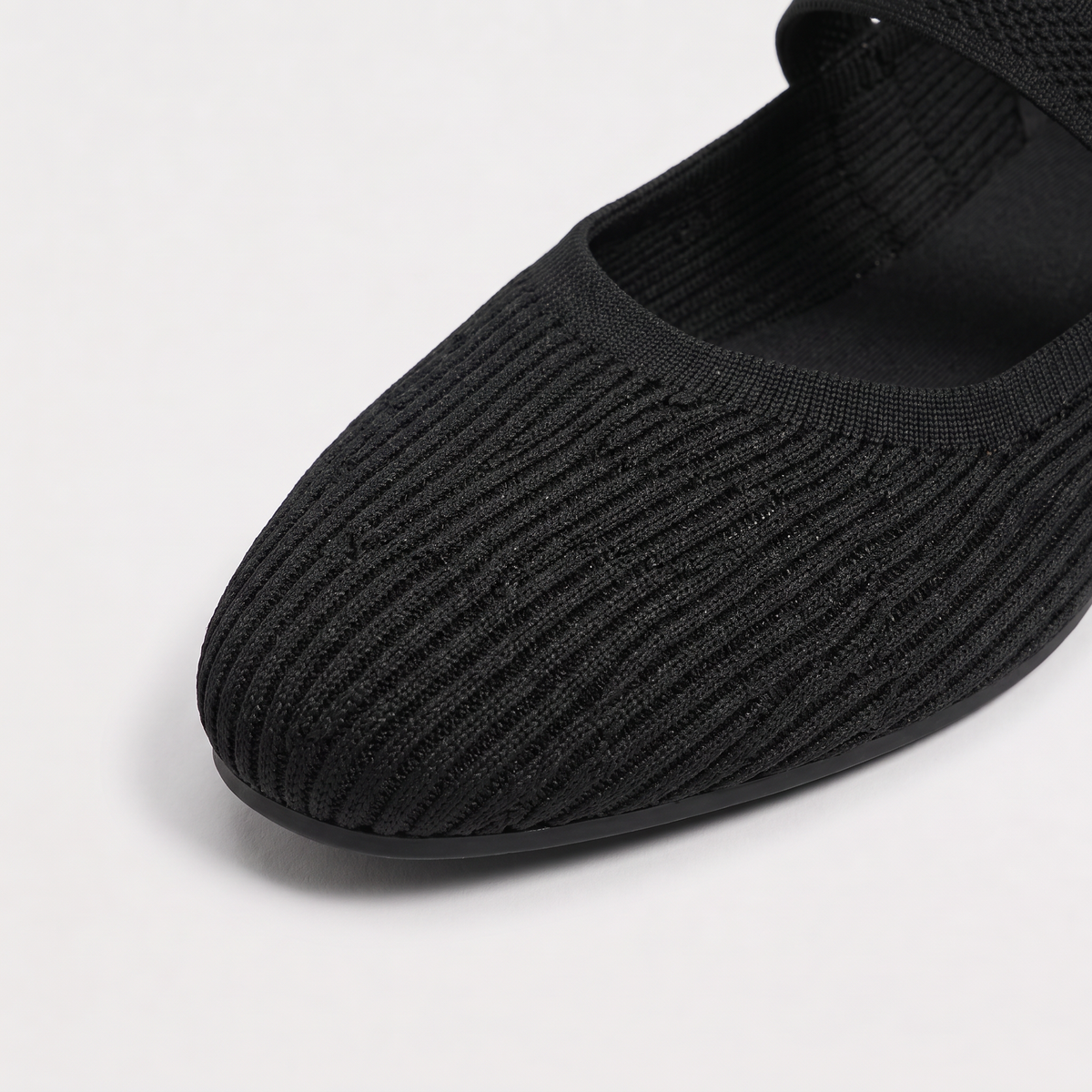 Women's Ribbed Mesh Mary Jane Flats - Square Toe Ballerinas