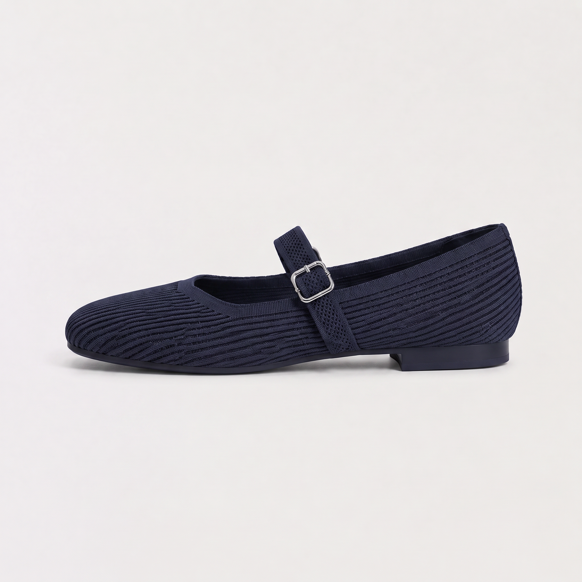 Women's Ribbed Mesh Mary Jane Flats - Square Toe Ballerinas