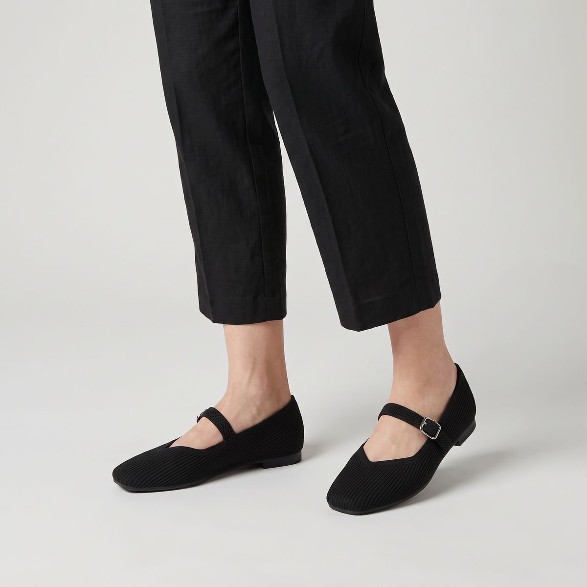 Women's Ribbed Mesh Mary Jane Flats - Square Toe Ballerinas