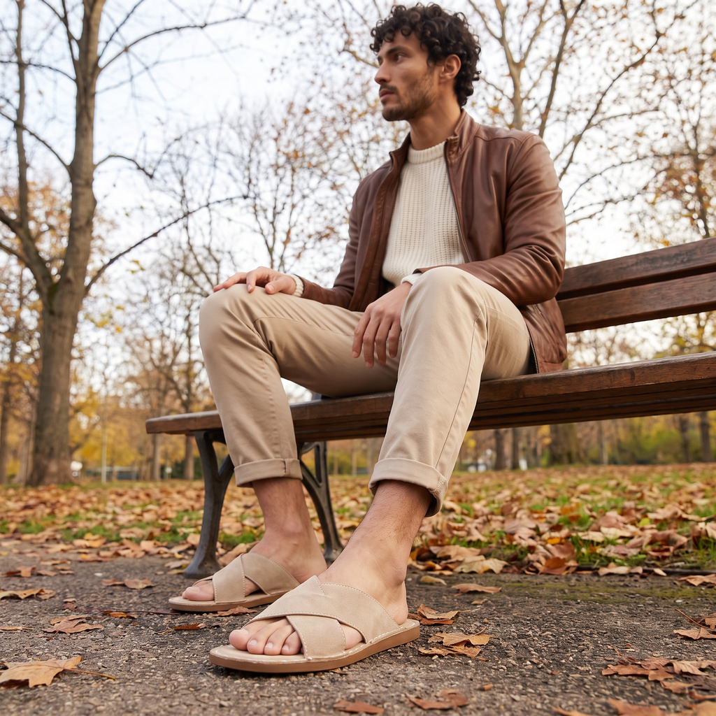 Men's Suede-Look Cross Strap Sandals