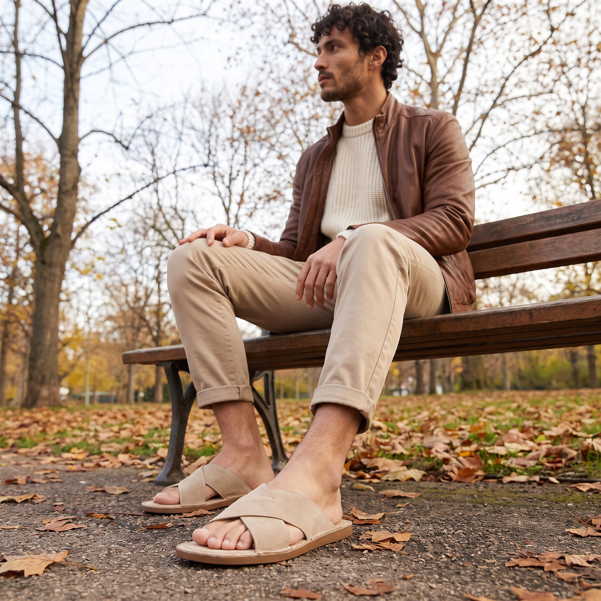 Men's Suede-Look Cross Strap Sandals