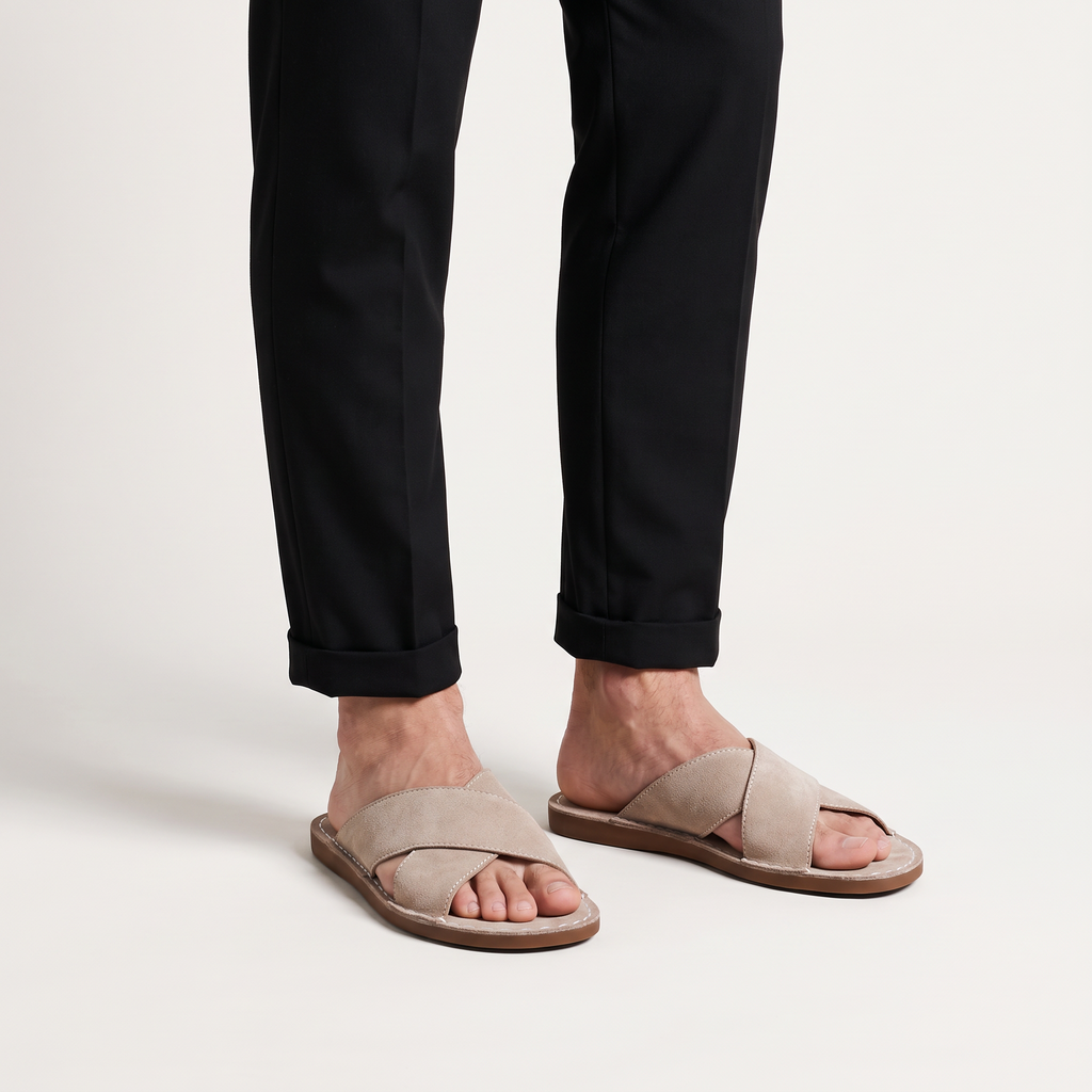 Men's Suede-Look Cross Strap Sandals