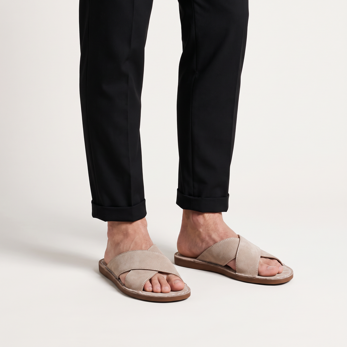 Men's Suede-Look Cross Strap Sandals