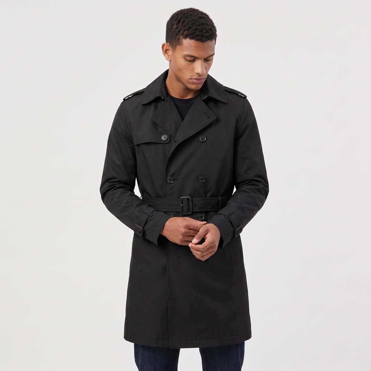 Men's Double-Breasted Mid-Length Trench Coat