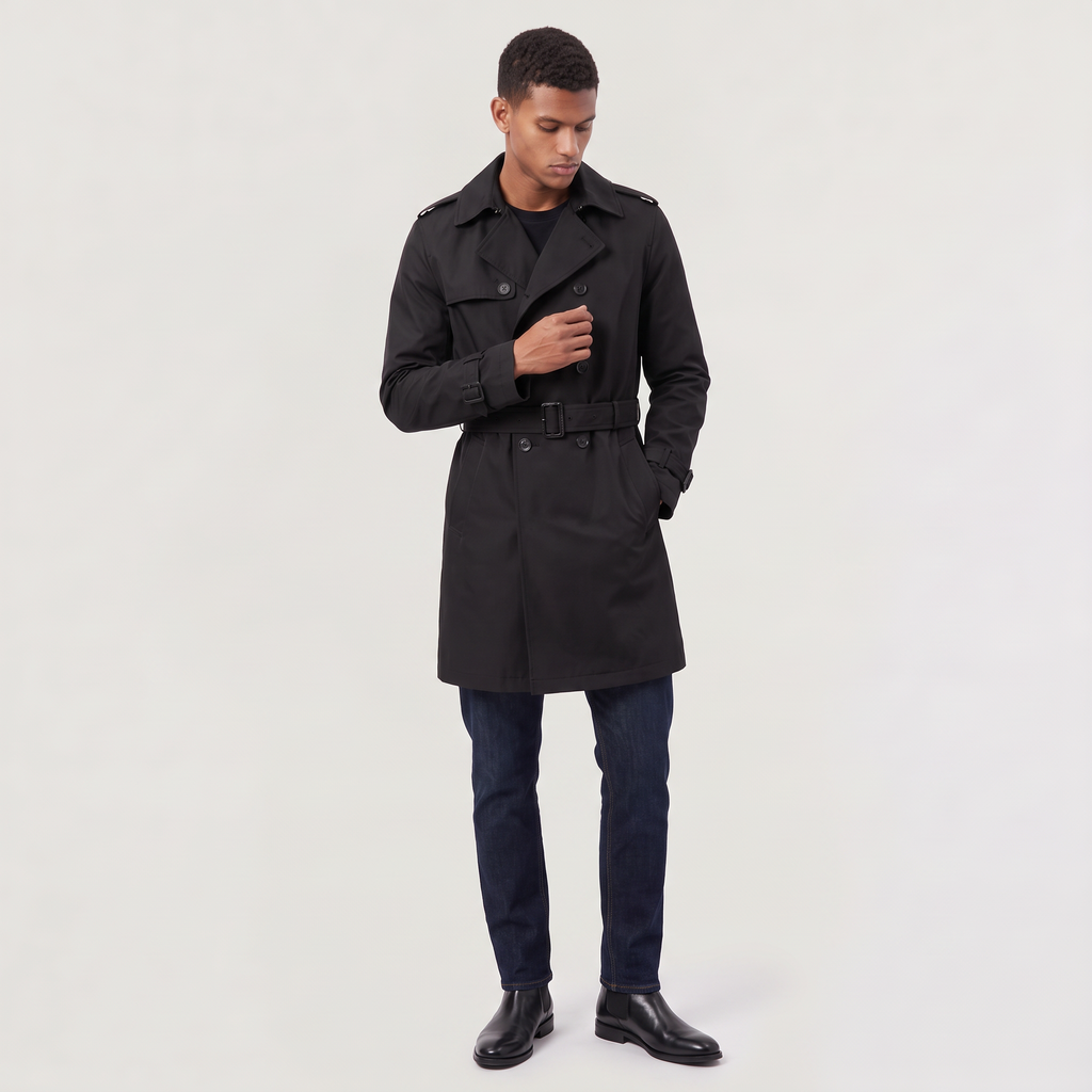 Men's Double-Breasted Mid-Length Trench Coat