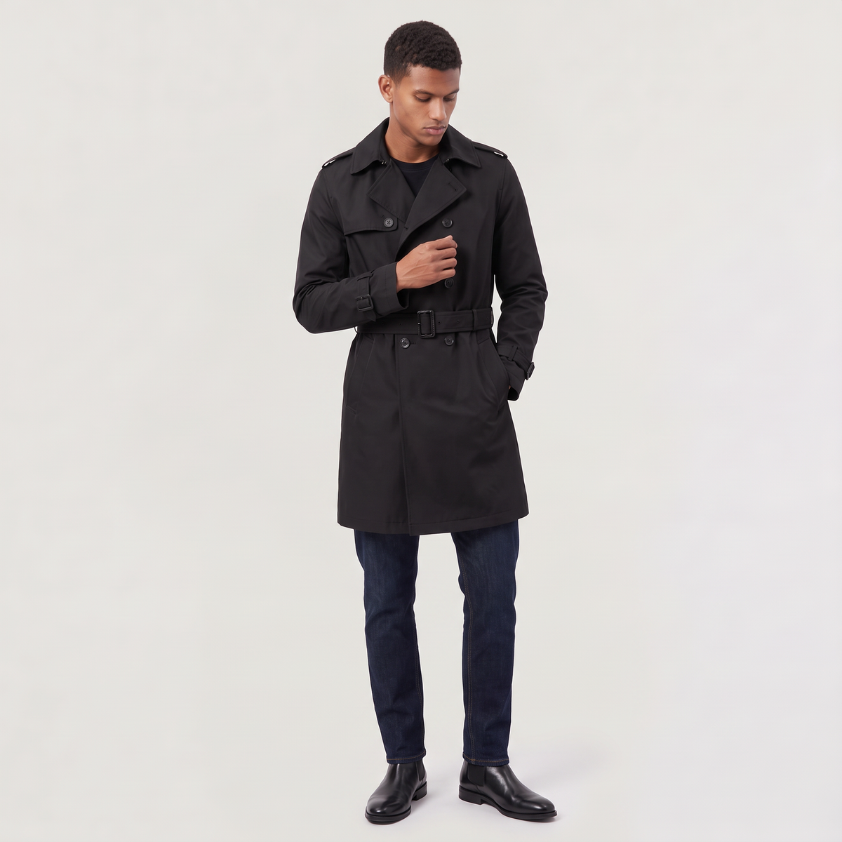 Men's Double-Breasted Mid-Length Trench Coat