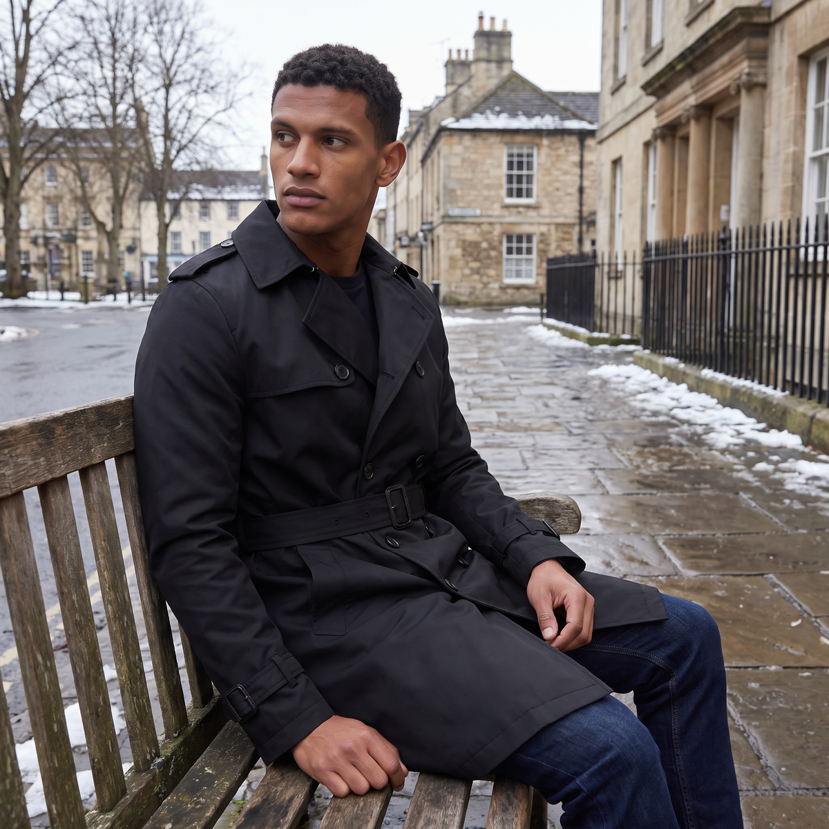 Men's Double-Breasted Mid-Length Trench Coat