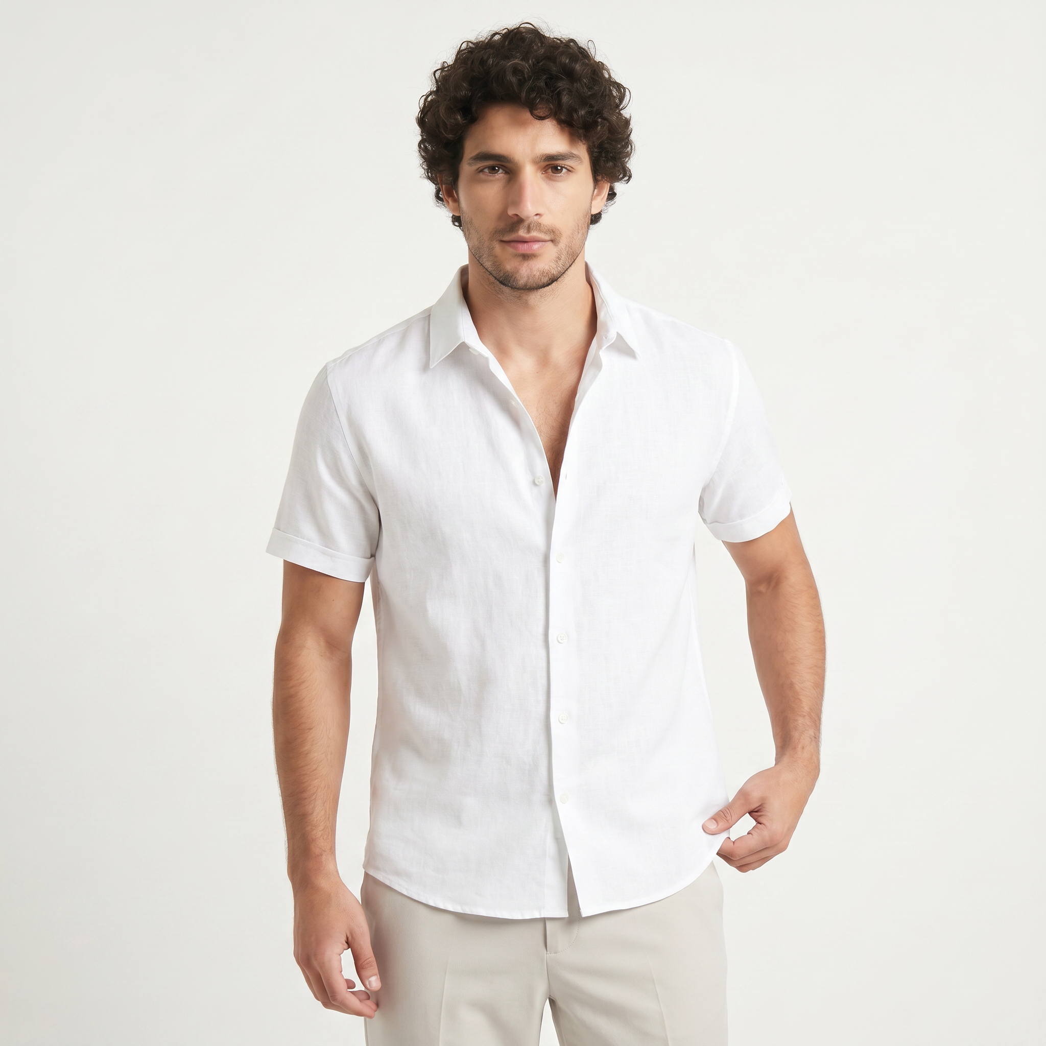 Men's Cotton Linen Short Sleeve Shirt