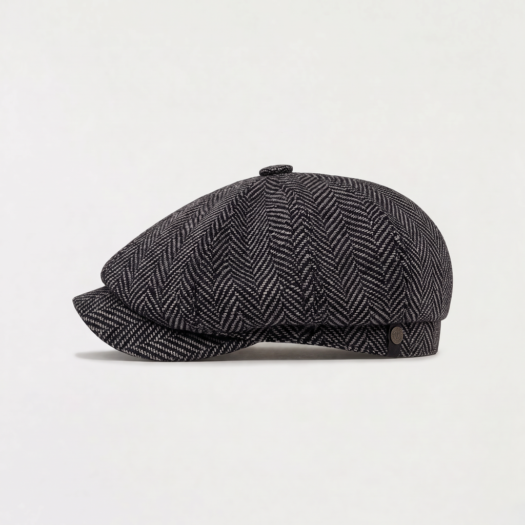 Men's Herringbone Bakersboy Panelled Crown Cap