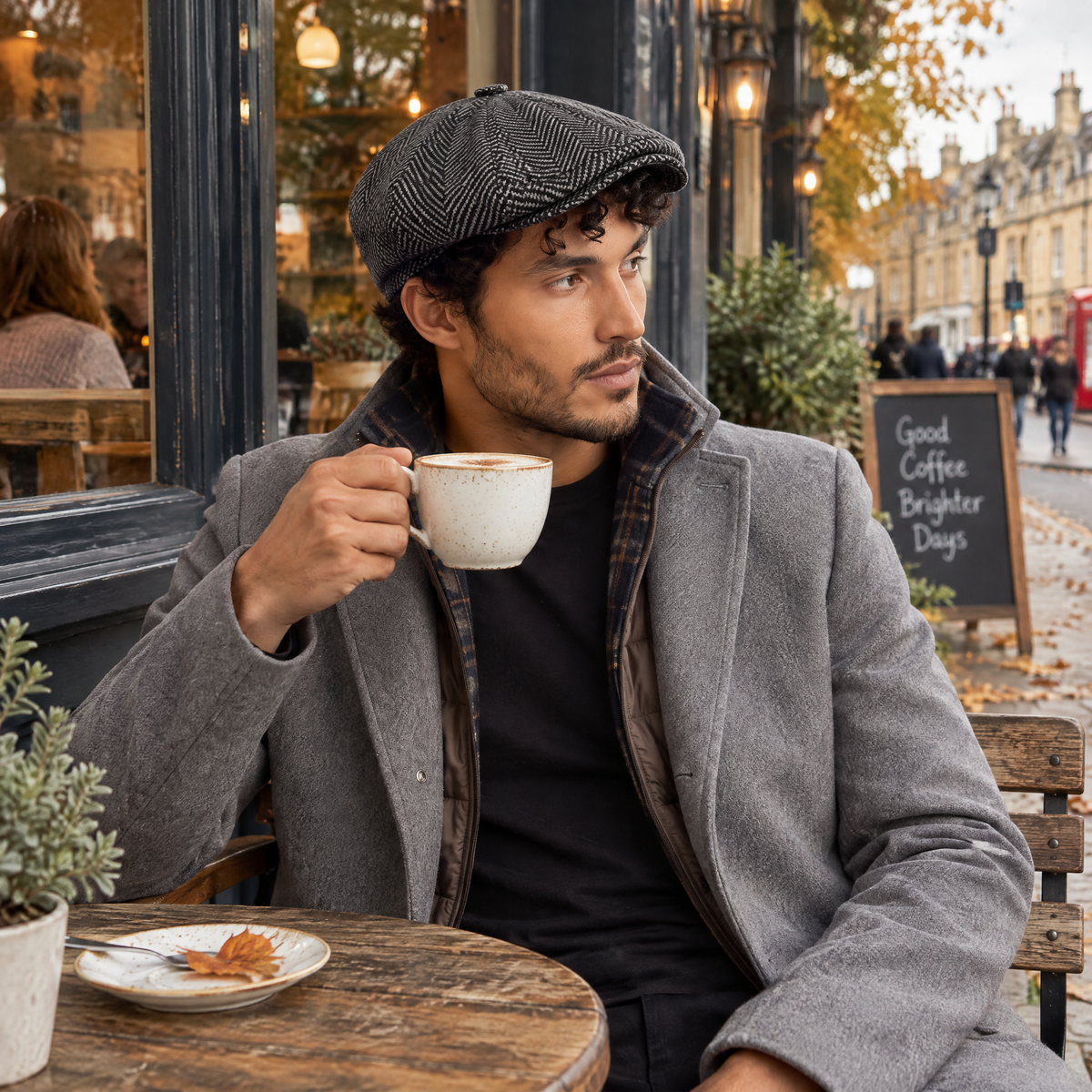 Men's Herringbone Bakersboy Panelled Crown Cap