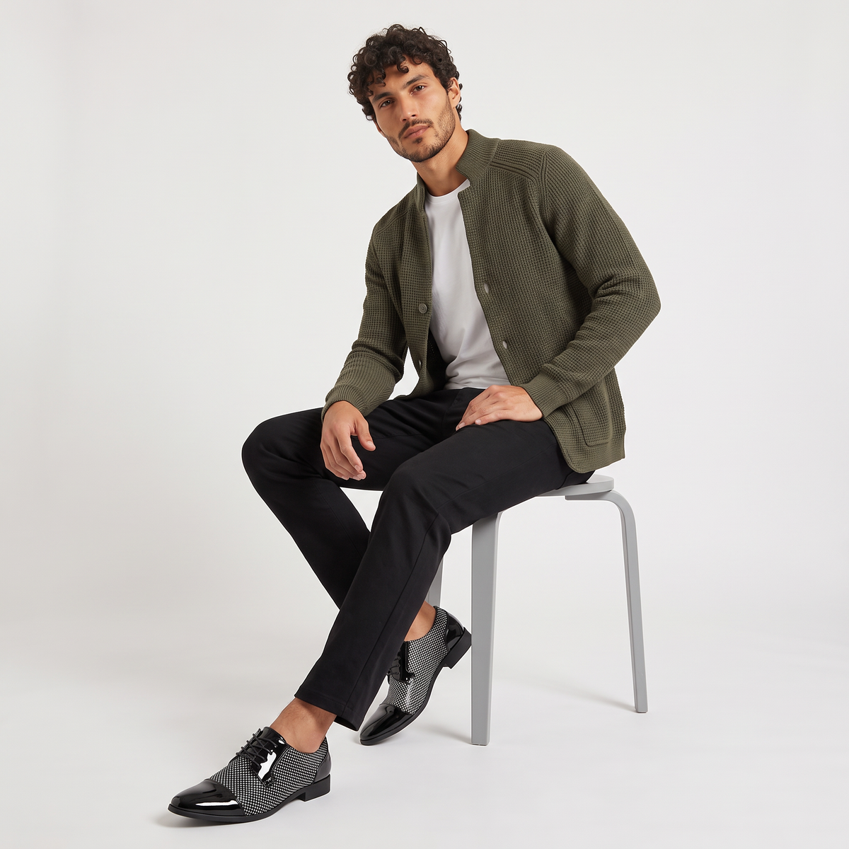 Men's Contrast Texture Oxford Shoes