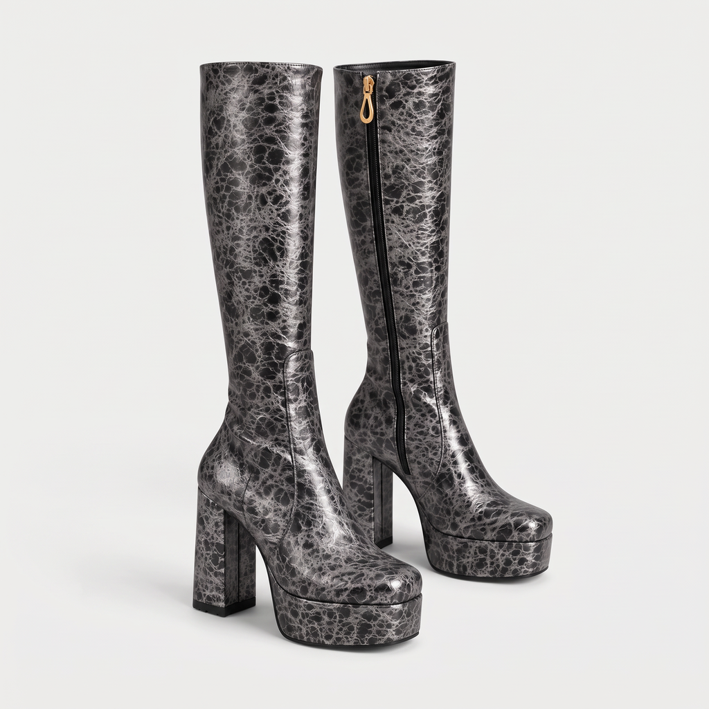 Women's Platform Knee-High Chunky Heel Boots
