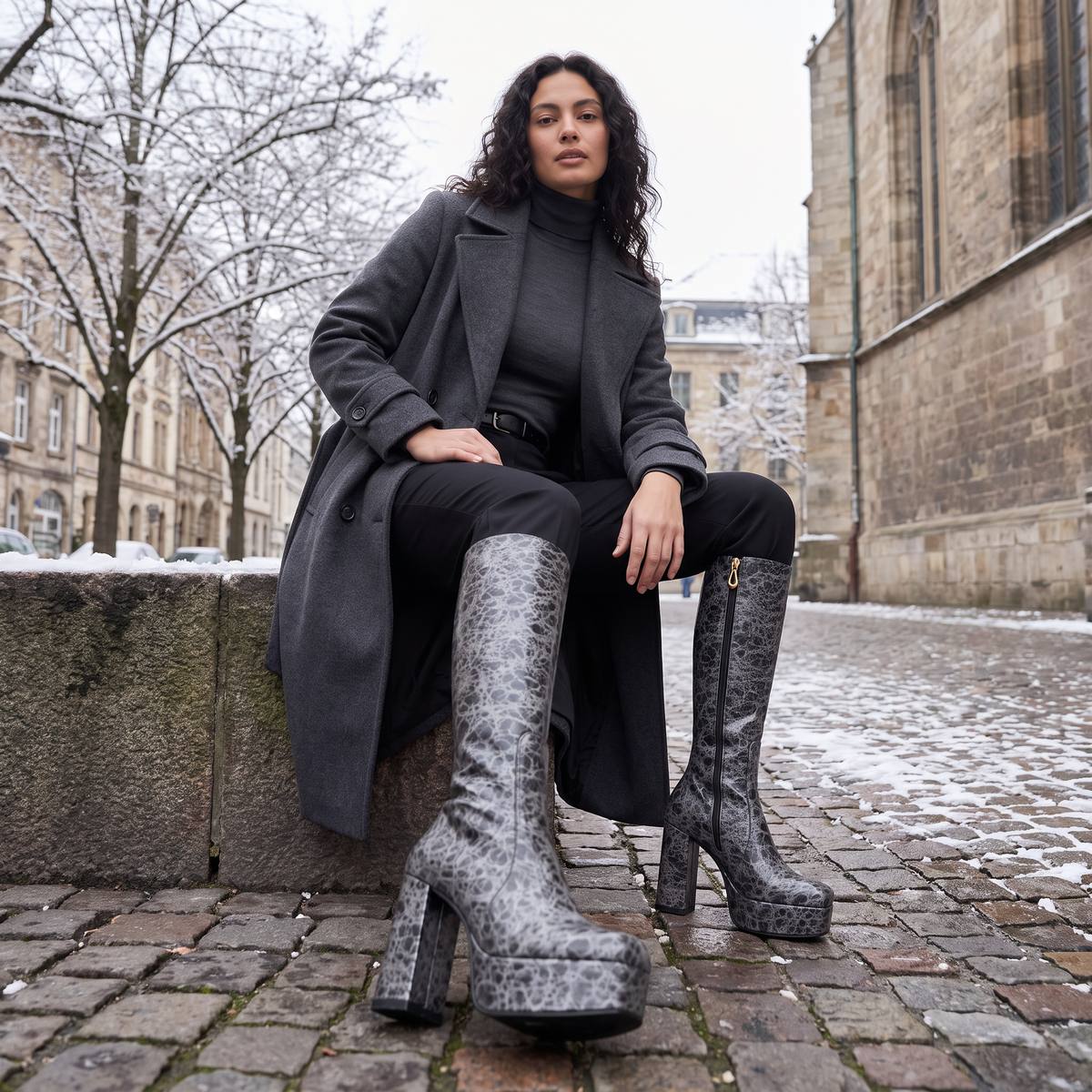 Women's Platform Knee-High Chunky Heel Boots