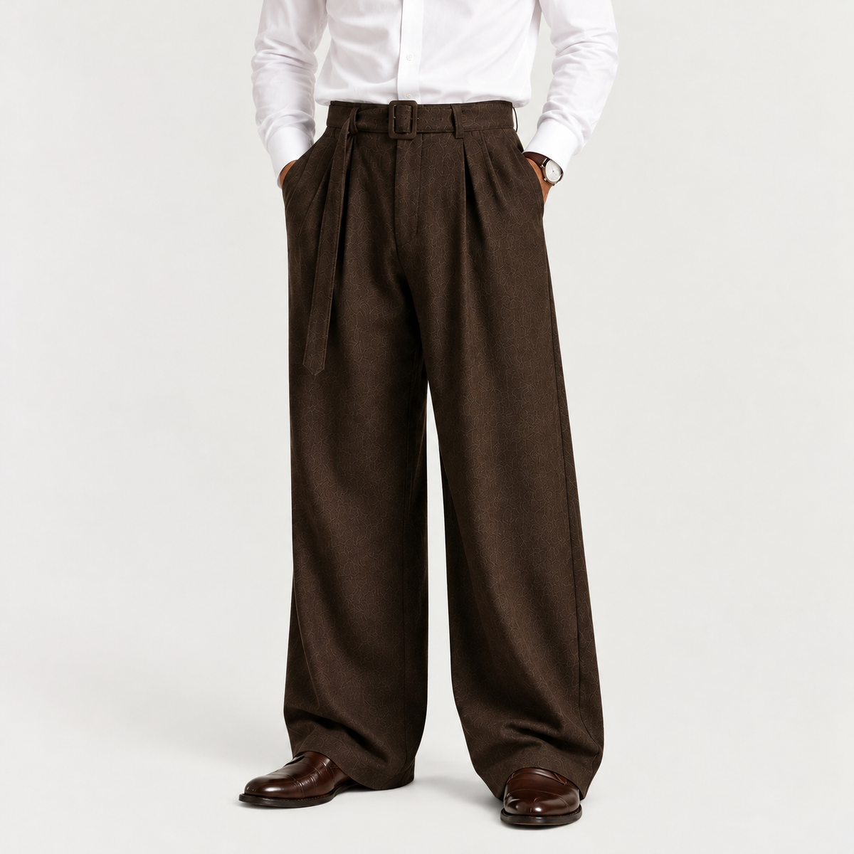 Men's Pleated Wide-Leg Dress Trousers