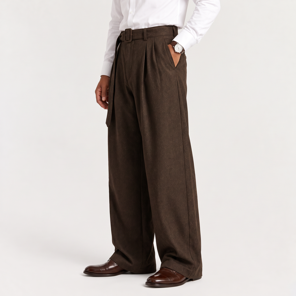 Men's Pleated Wide-Leg Dress Trousers