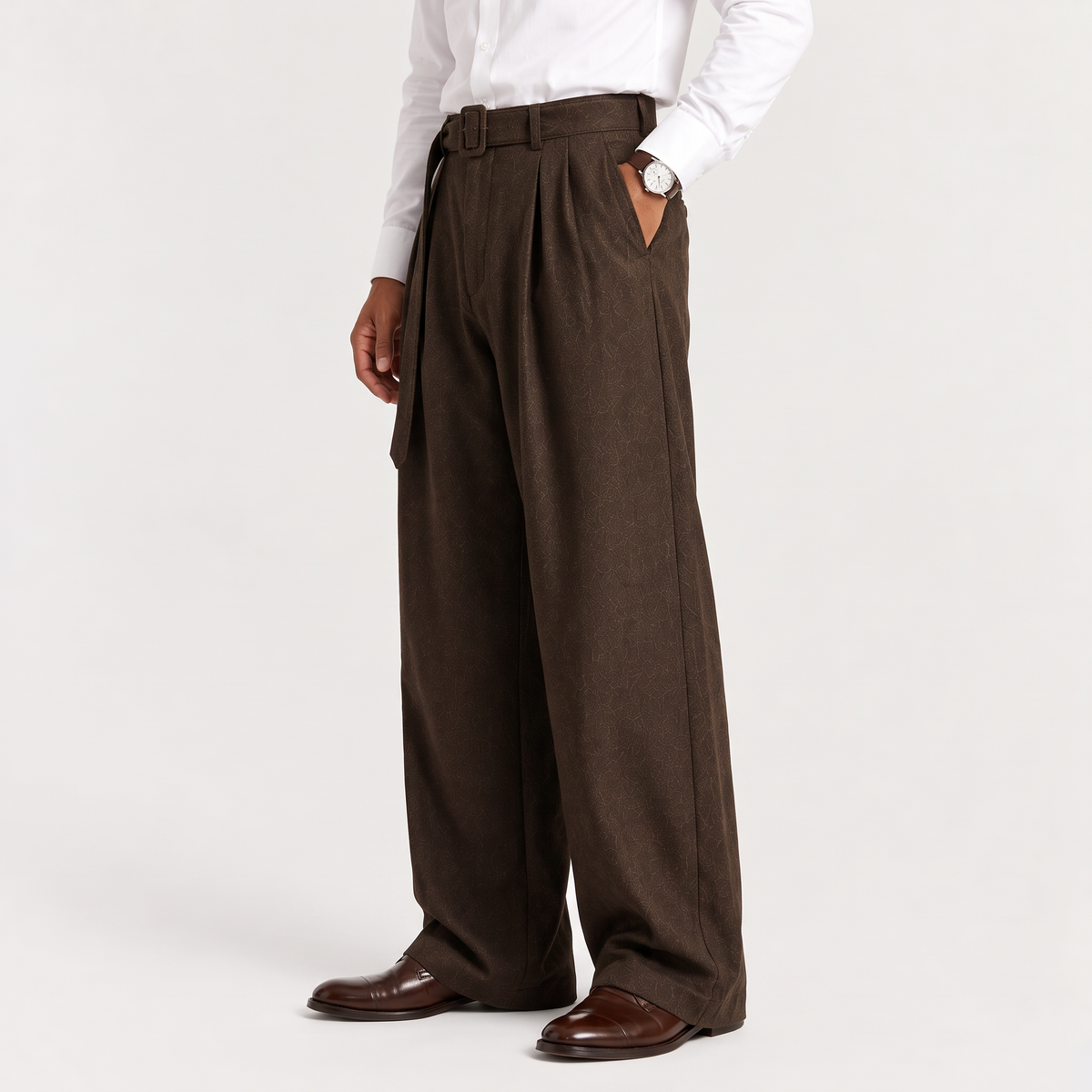Men's Pleated Wide-Leg Dress Trousers