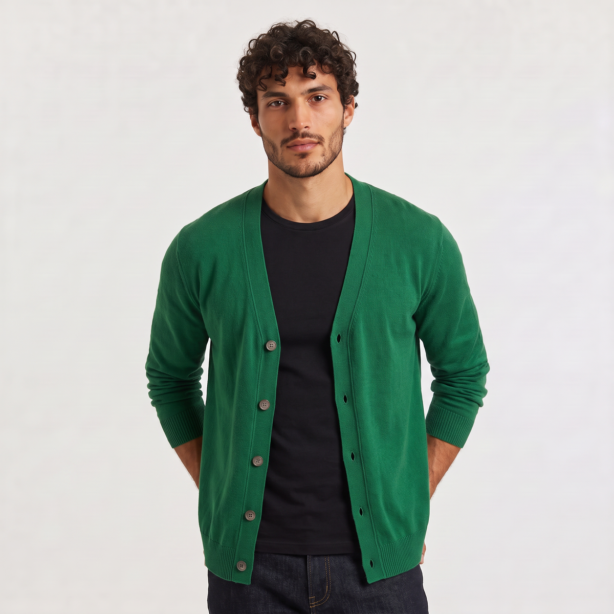 Men's Classic V-Neck Button Soft Knit Cardigan