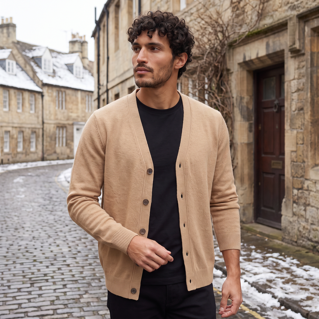 Men's Classic V-Neck Button Soft Knit Cardigan