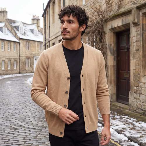 Men's Classic V-Neck Button Soft Knit Cardigan