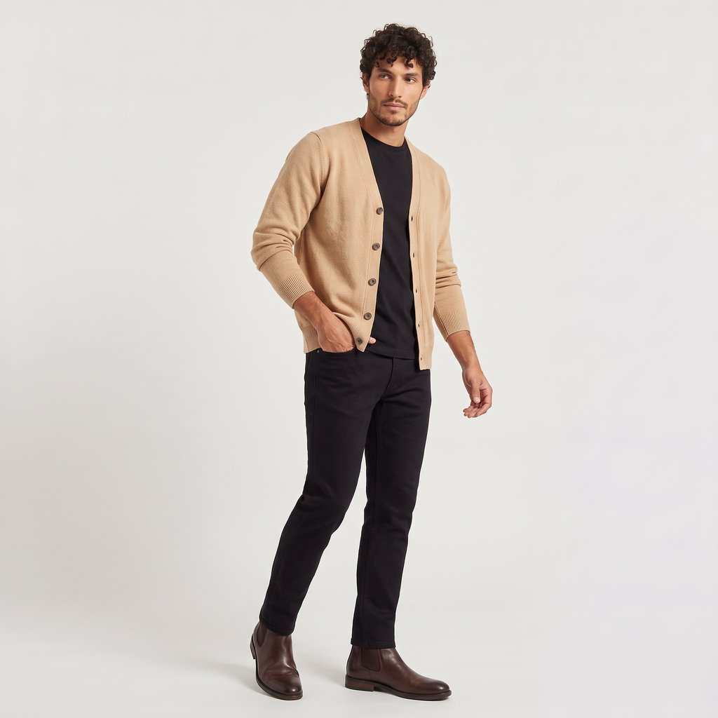 Men's Classic V-Neck Button Soft Knit Cardigan