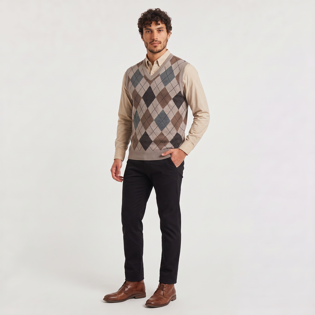 Men's Argyle V-Neck Jumper Vest