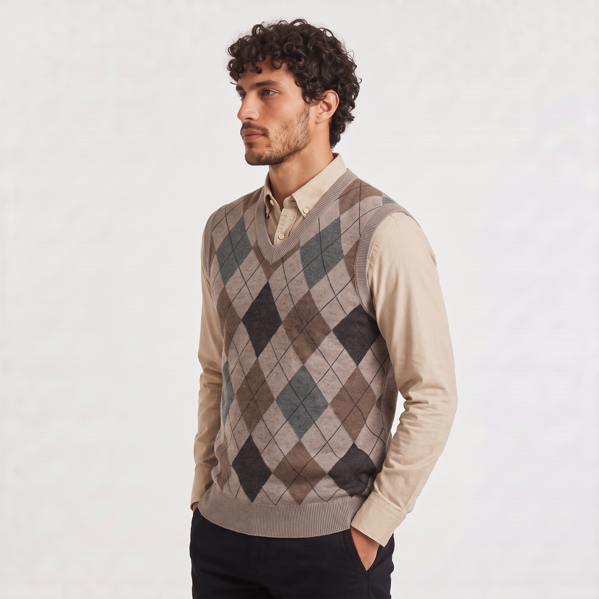 Men's Argyle V-Neck Jumper Vest