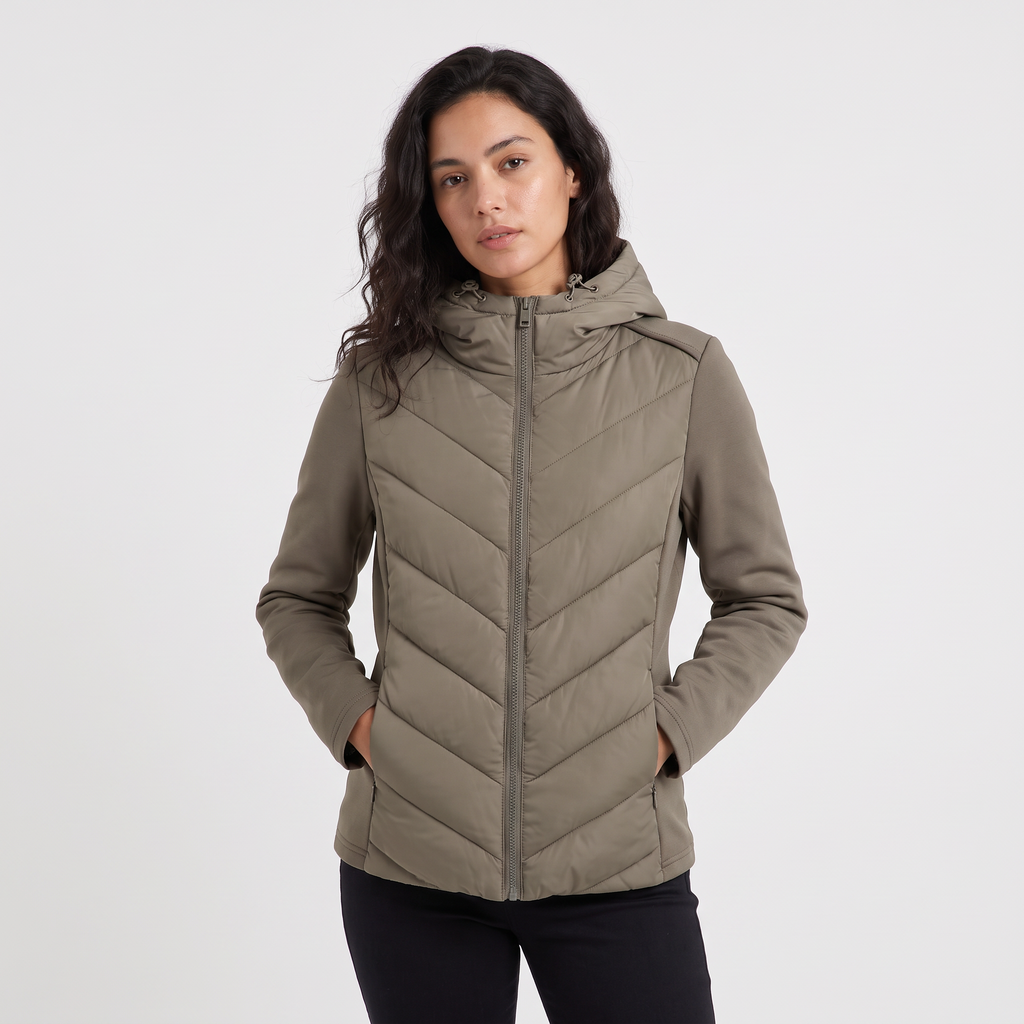 Women's Hooded Chevron Puffer Quilted Jacket