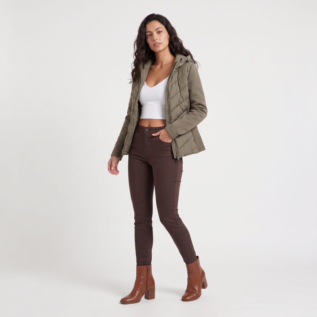 Women's Hooded Chevron Puffer Quilted Jacket
