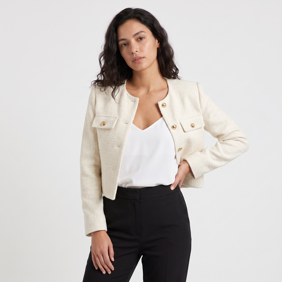 Women's Cropped Tweed-Style Jacket