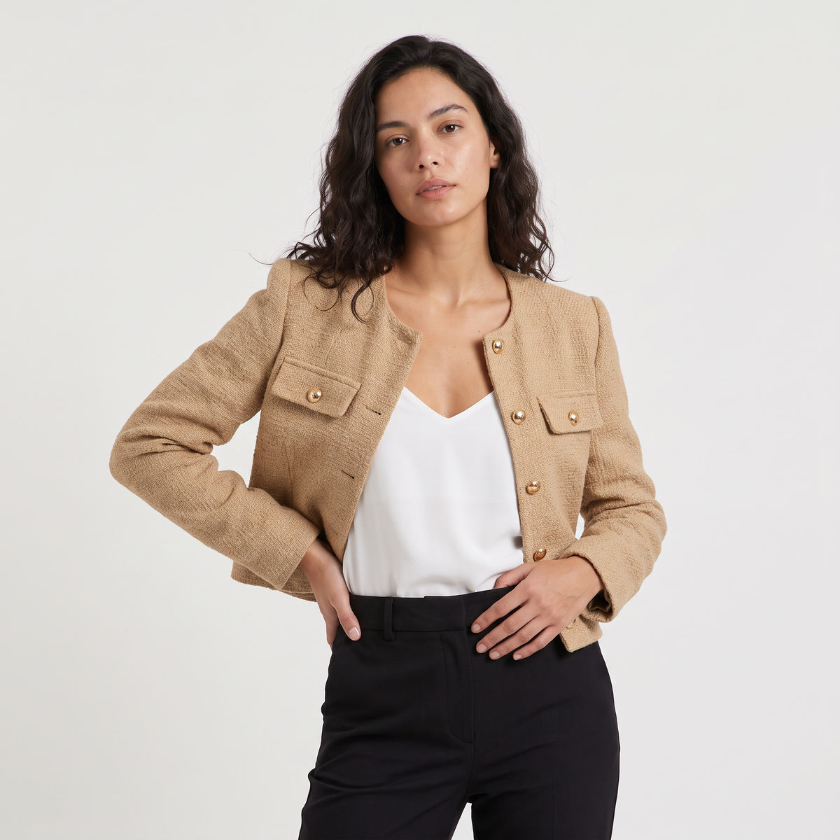 Women's Cropped Tweed-Style Jacket