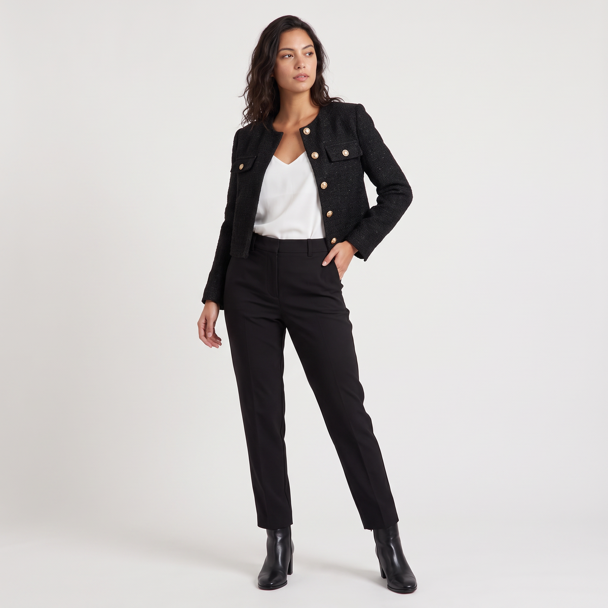 Women's Cropped Tweed-Style Jacket