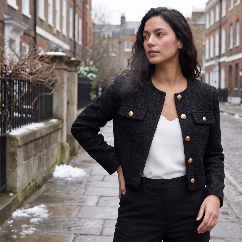 Women's Cropped Tweed-Style Jacket