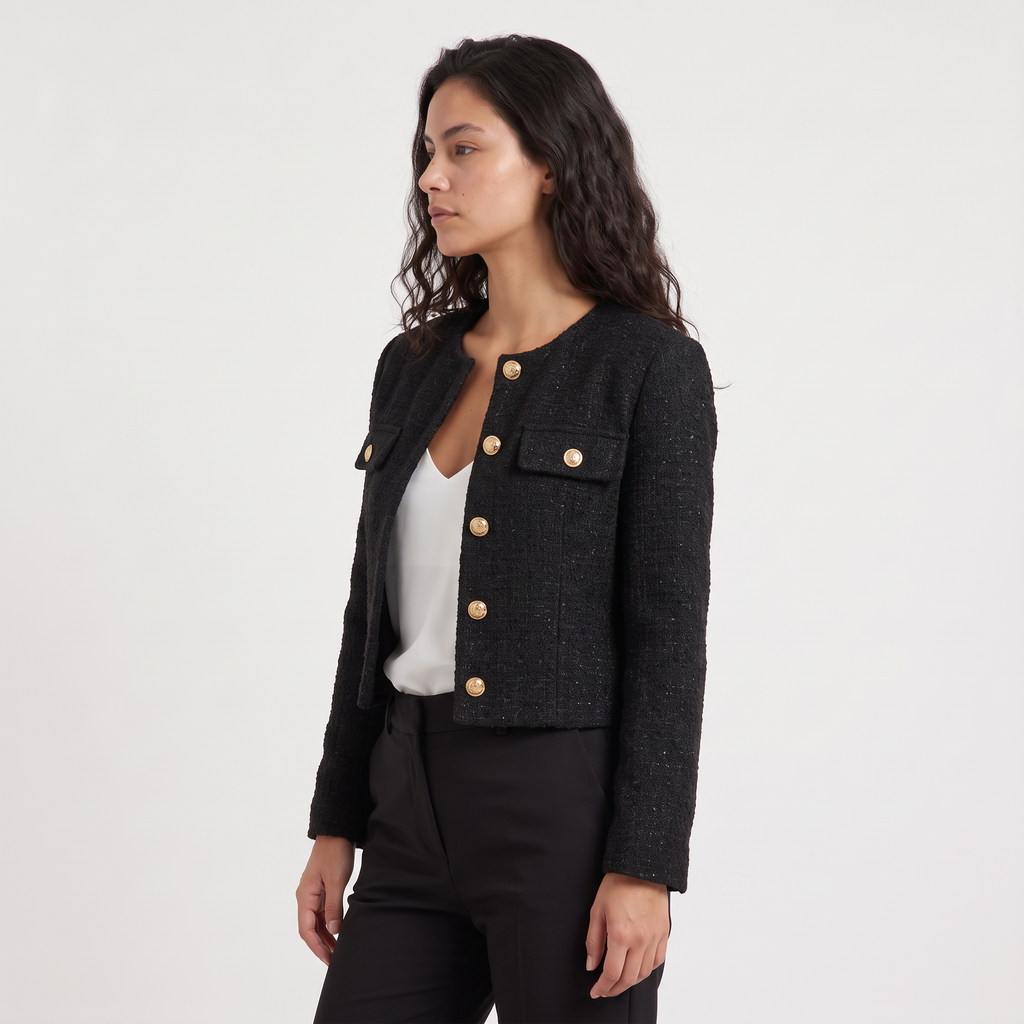 Women's Cropped Tweed-Style Jacket