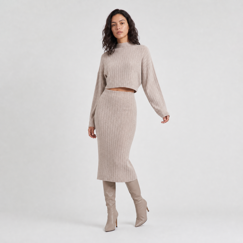 Women's Ribbed Knit Midi Skirt