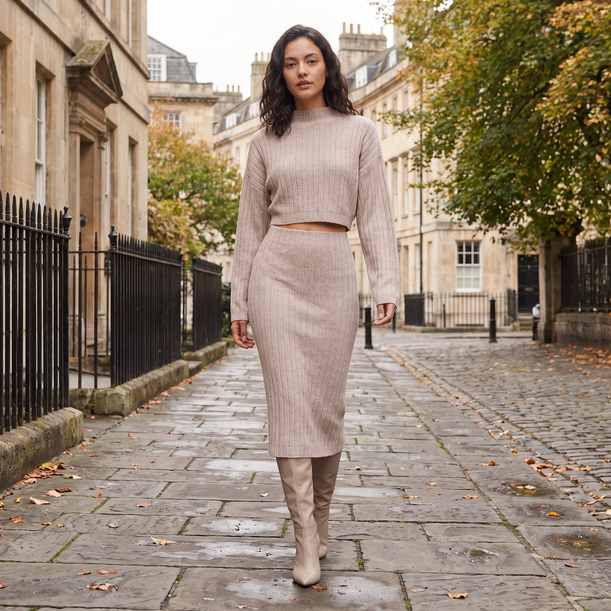 Women's Ribbed Knit Midi Skirt