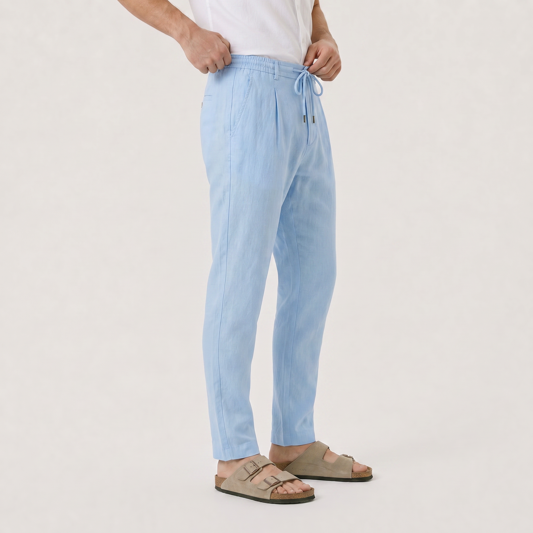 Men's Pleated Drawstring Tapered Trousers