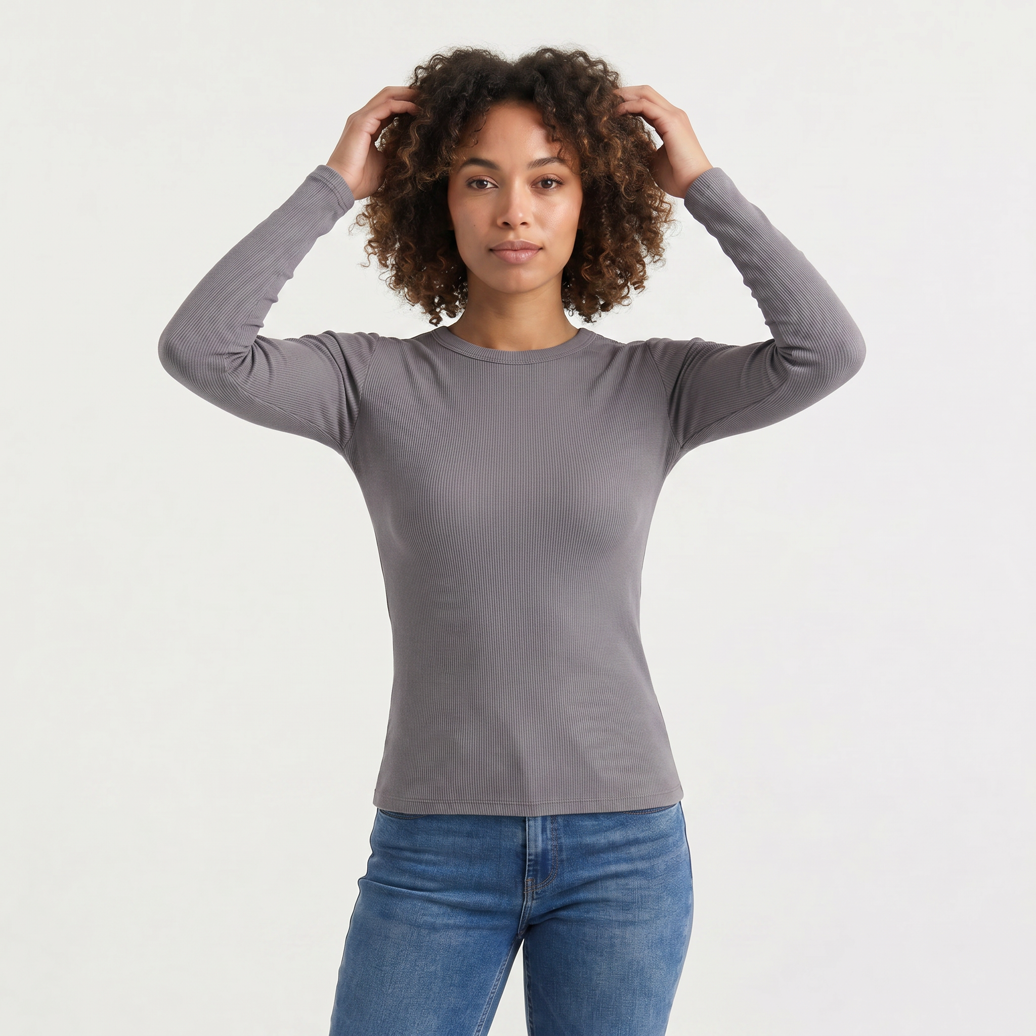 Women's Ribbed Crew Neck Long Sleeve Top
