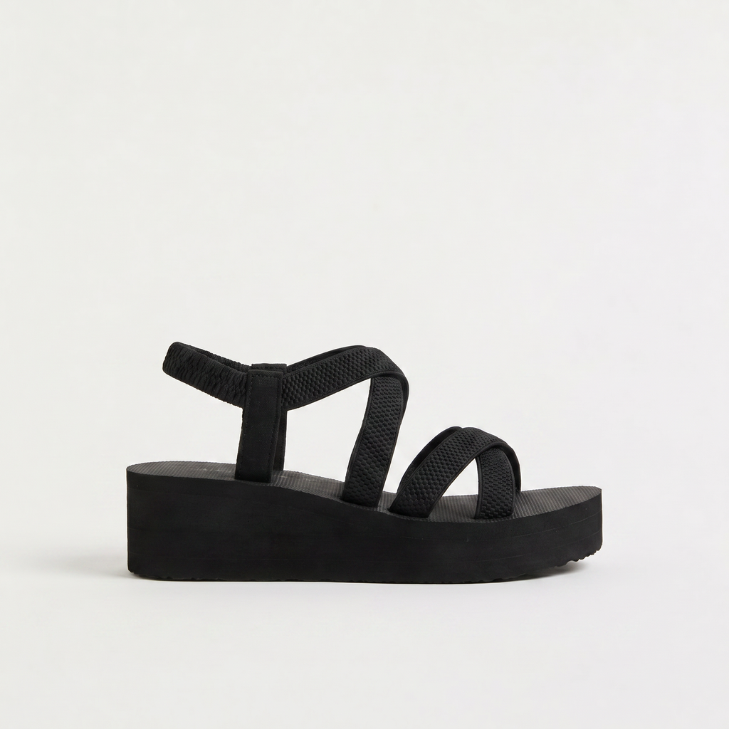 Women's Black Platform Ankle-Strap Sandals