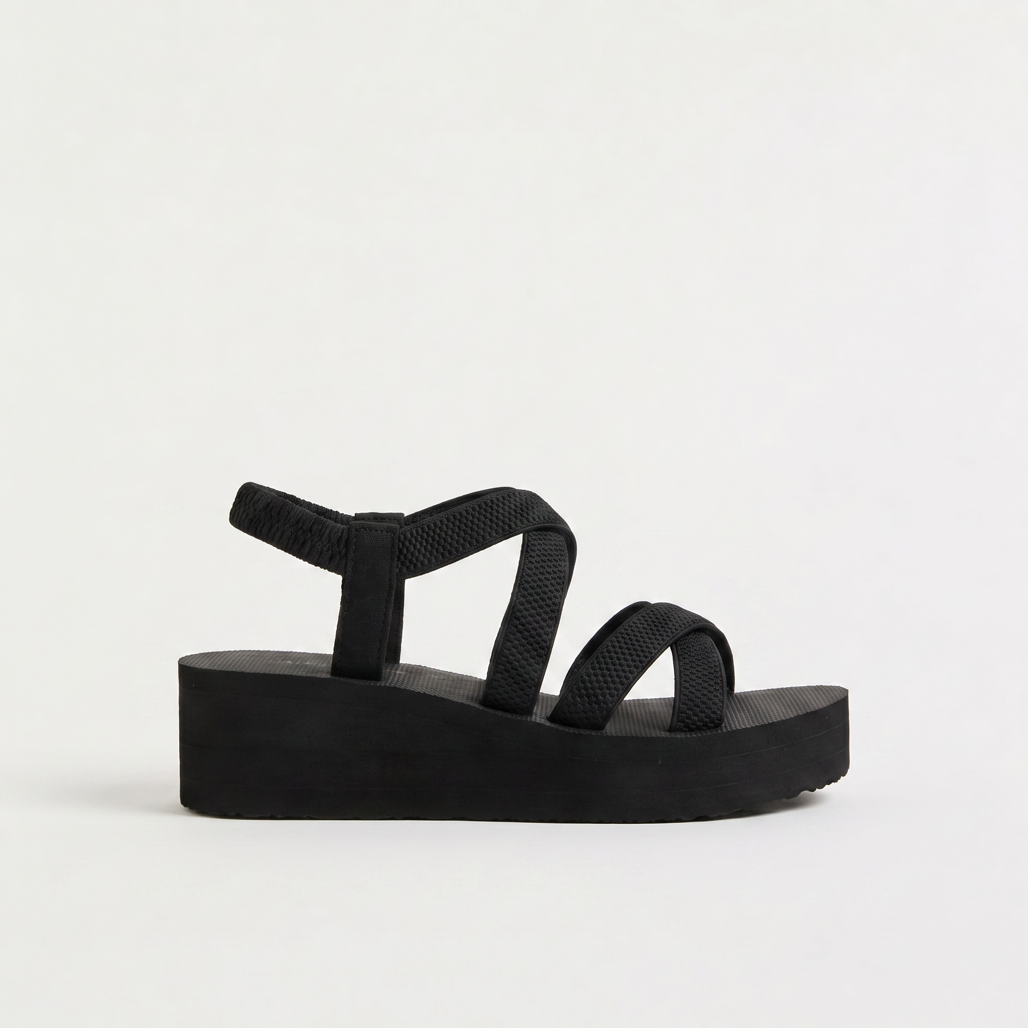 Women's Black Platform Ankle-Strap Sandals