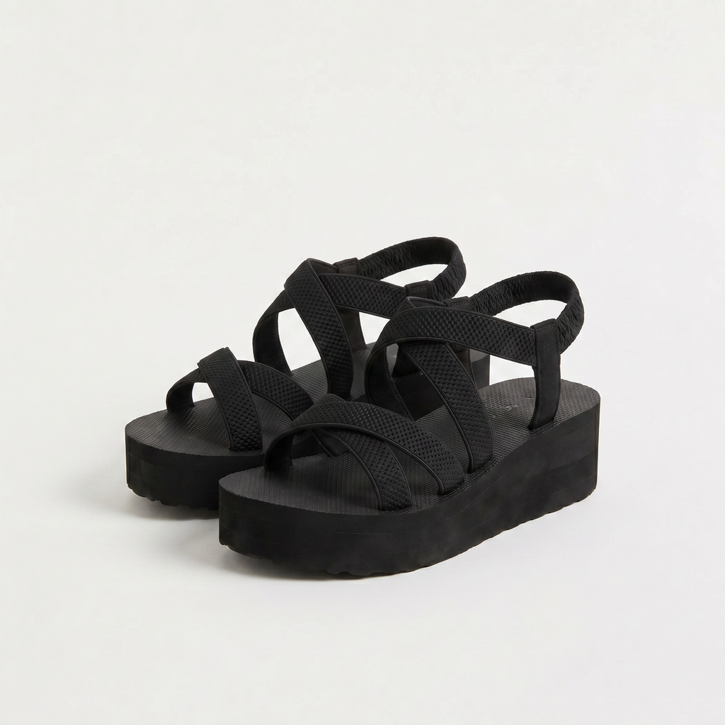 Women's Black Platform Ankle-Strap Sandals