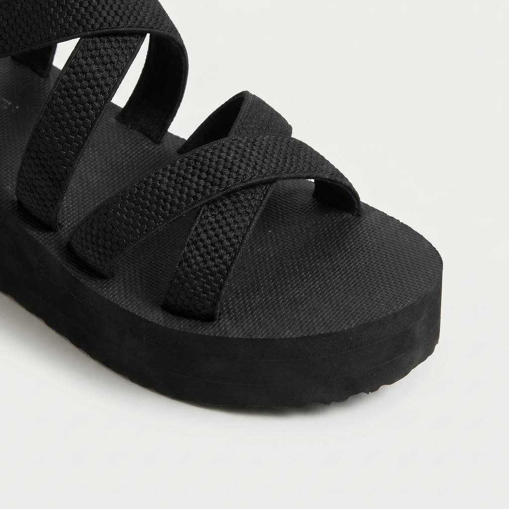 Women's Black Platform Ankle-Strap Sandals