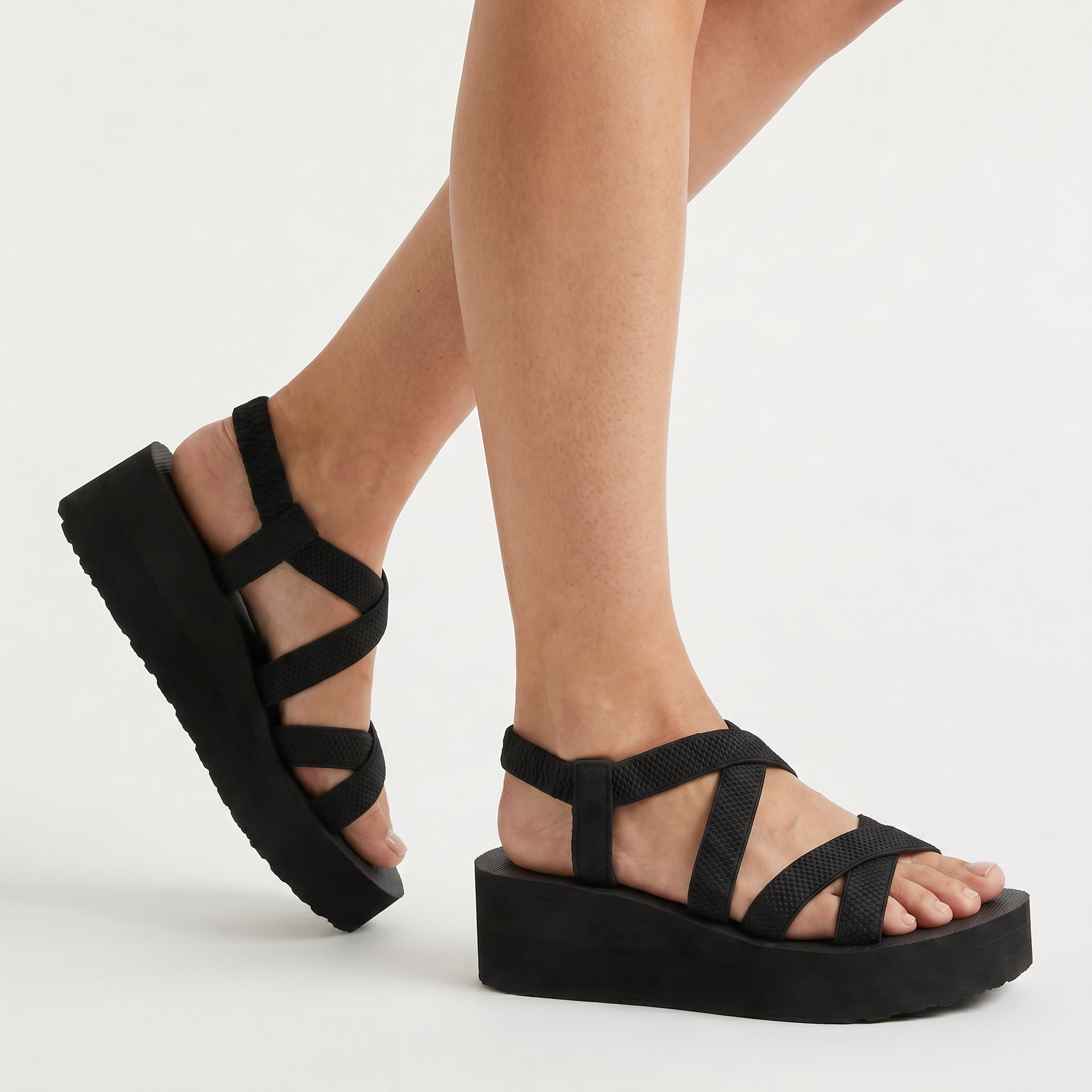 Women's Black Platform Ankle-Strap Sandals